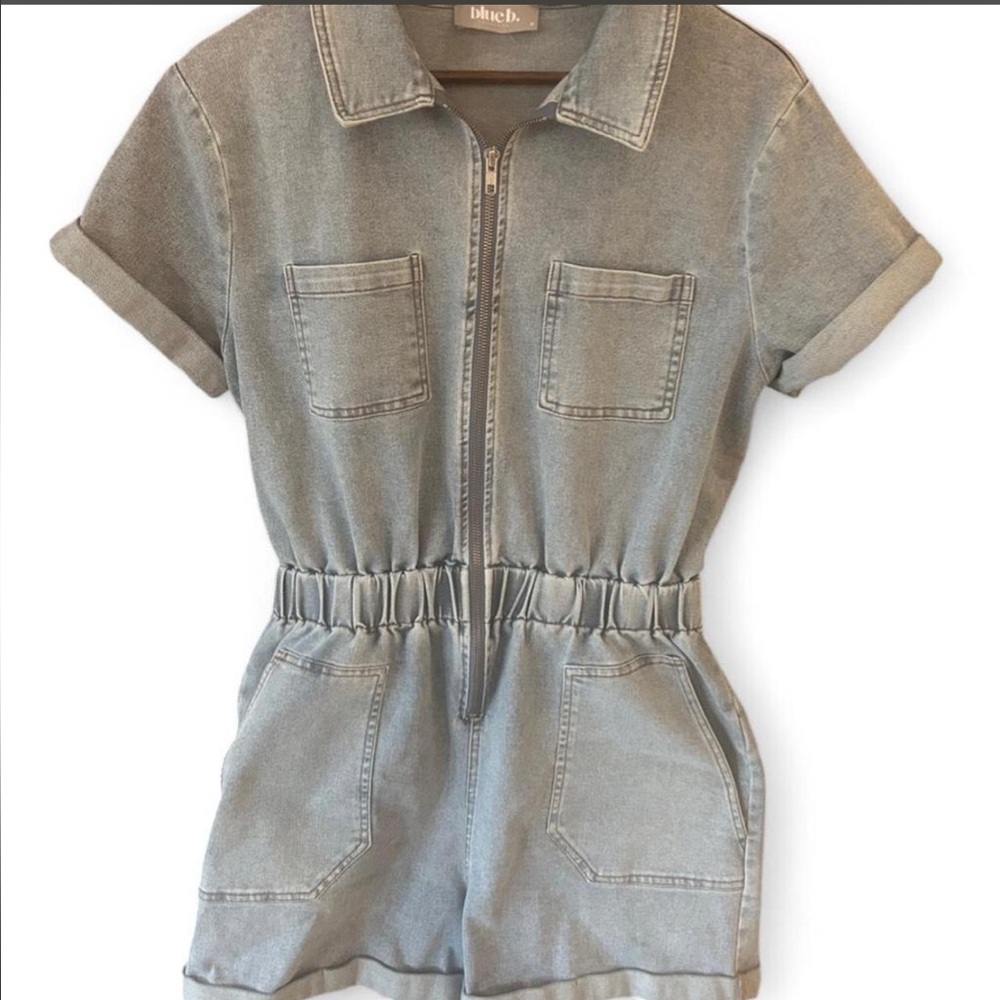 Blue B. Denim Short Sleeve Zipper Romper | Medium